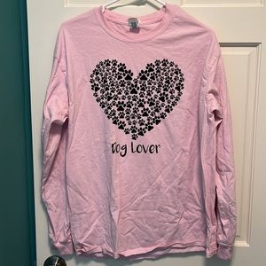 Light Pink Dog Lover Paw Print Heart Long Sleeve Shirt